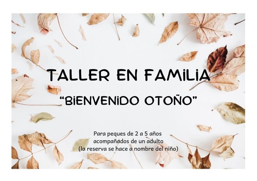 Cartel con un fondo de hojas otoñales donde se da información del taller