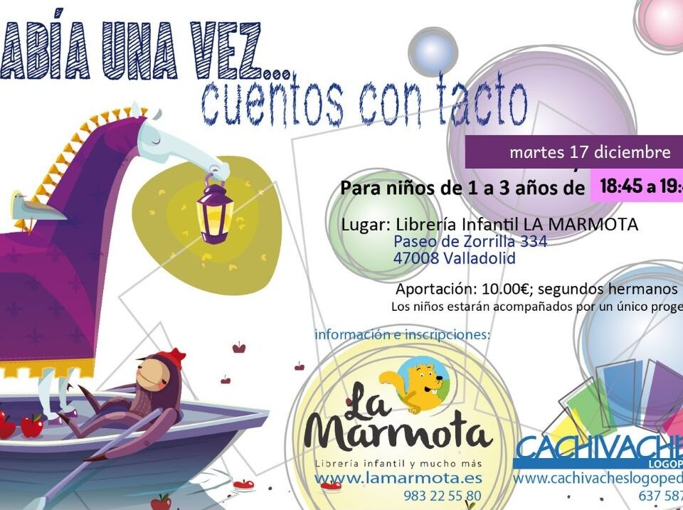 Cartel con información del día y hora del taller de cuentacuentos infantil