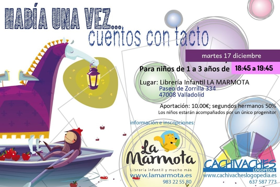 Cartel con información del día y hora del taller de cuentacuentos infantil