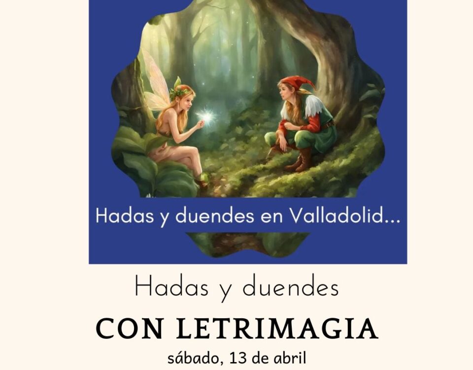 Cartel con información del día y hora de actividad. Se incluye una ilustración de hadas y duendes del bosque