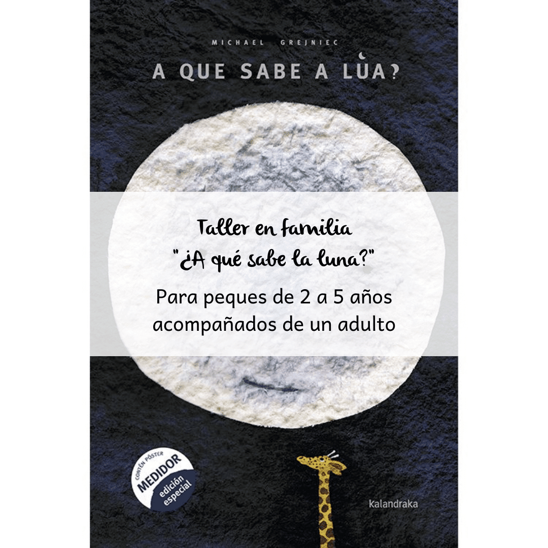 Portada del libro con información del taller. Aparece una luna llena y una jirafa