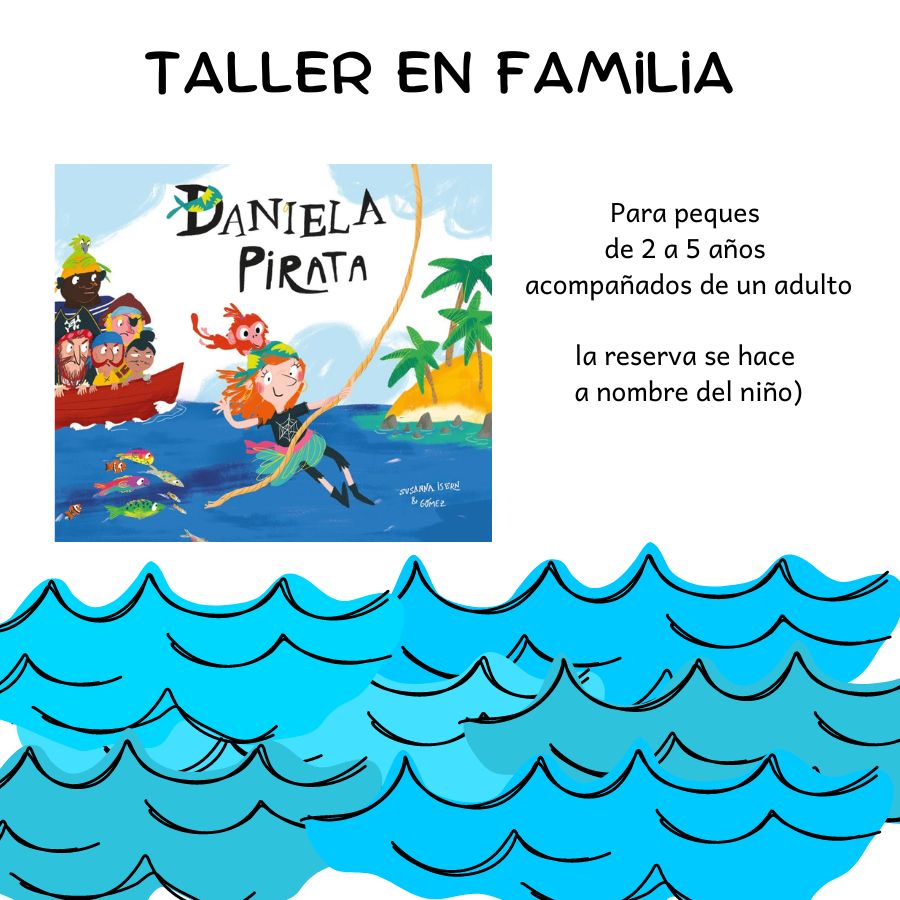 cartel del taller en el que aparece la portada del cuento daniela pirata