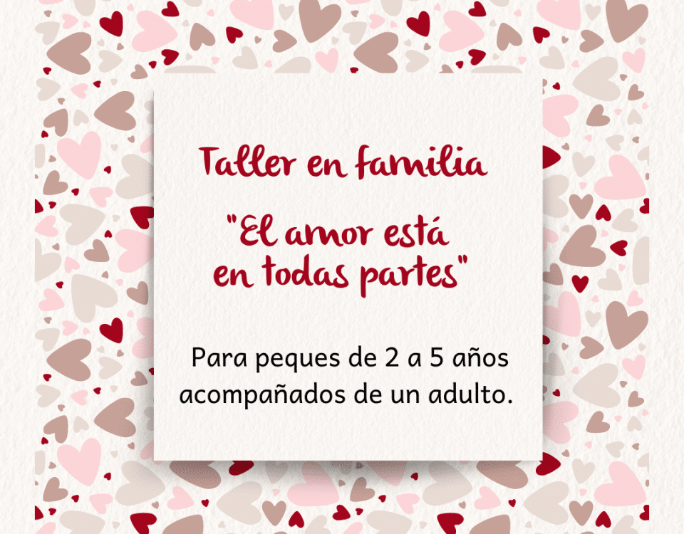 Cartel del taller en familia lleno de corazones