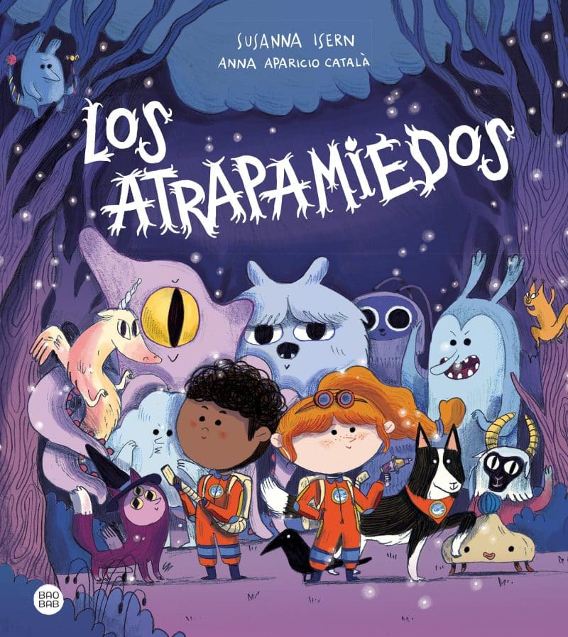 Portada del libro en la que aparecen un niño y una niña en primer plano y al fondo un montón de monstruos que simulan los diferentes miedos