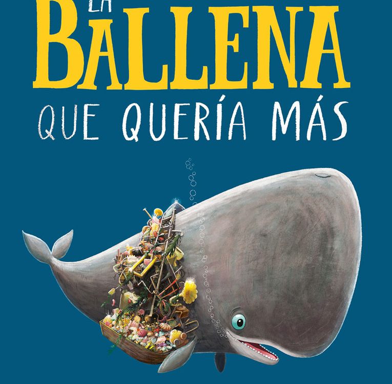 Portada del cuento en la que aparece una ballena cargando con un montón de objetos