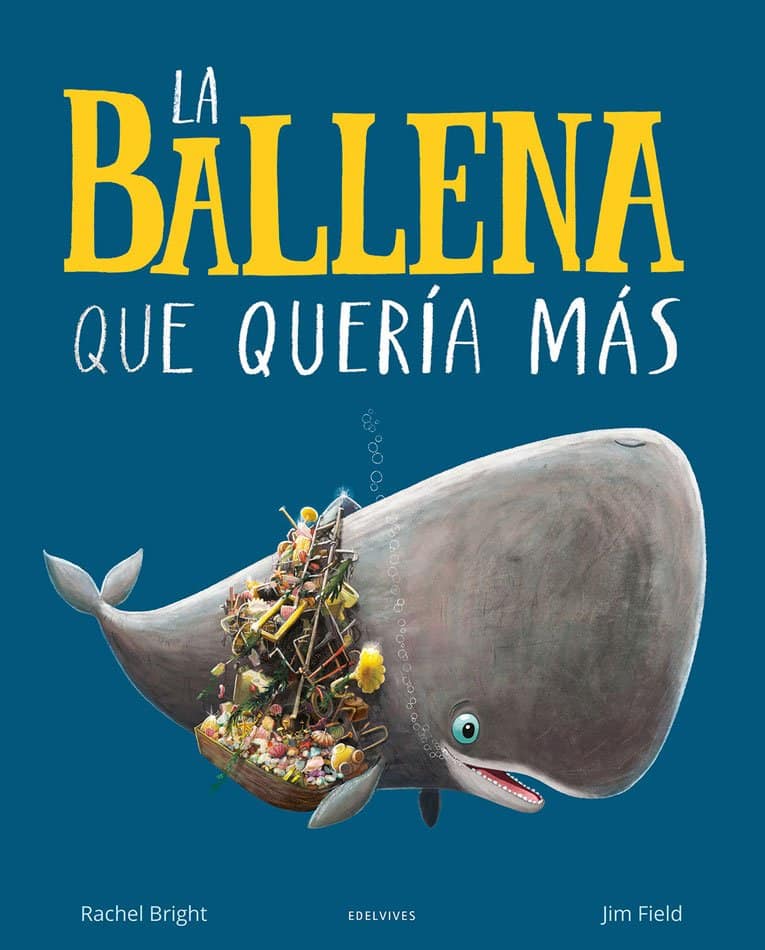 Portada del cuento en la que aparece una ballena cargando con un montón de objetos