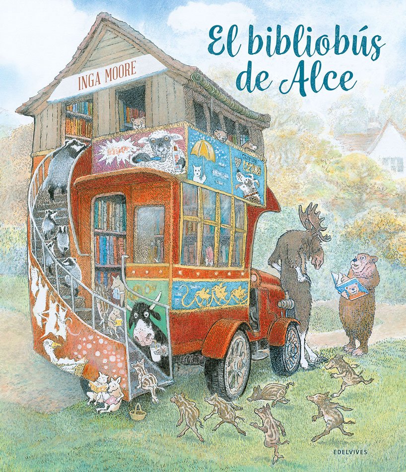 Portada del cuento en la que aparece ilustrado un Autobús convertido en biblioteca