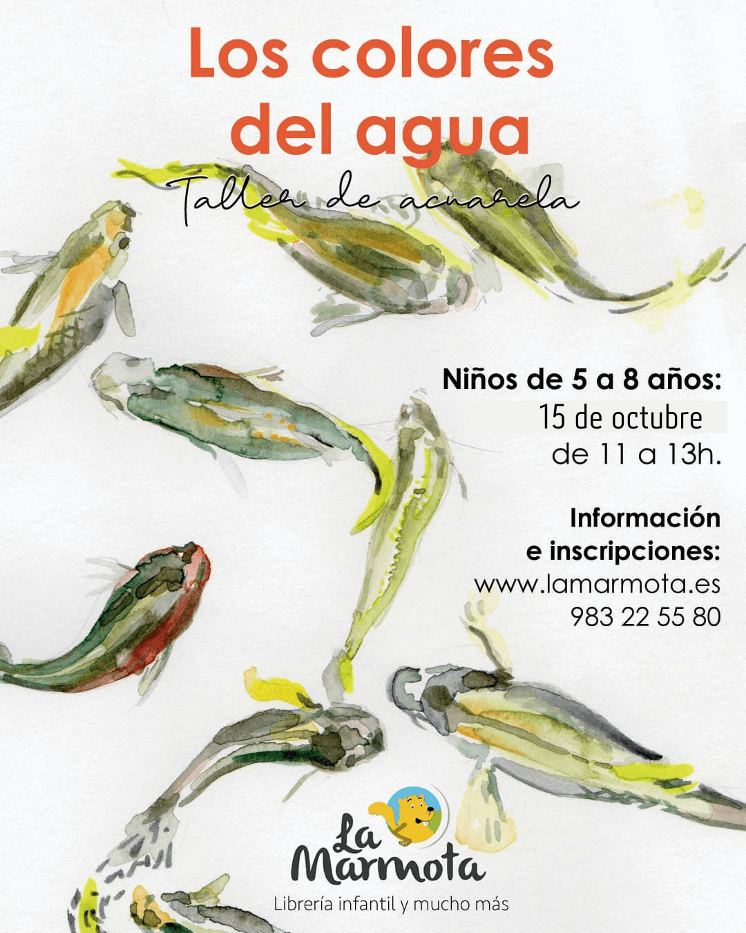 cartel con ilustraciones de peces en las que se da información del taller