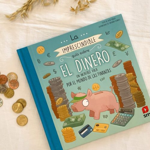 portada del libro junto a un montón de dinero