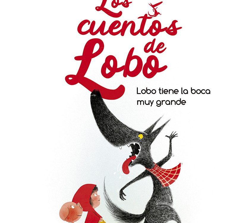 portada del libro en la que aparece la ilustración de un lobo en gran tamaño, caperucita roja y un cerdito.