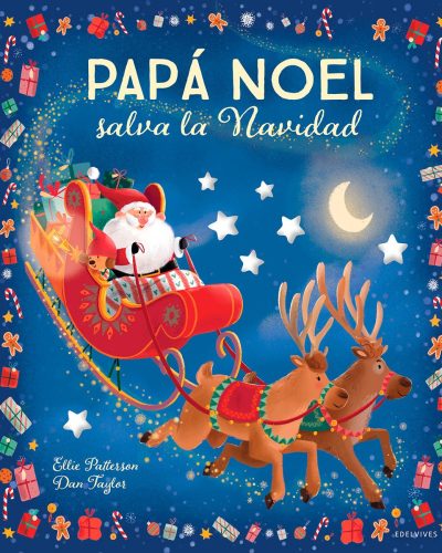 Libros y cuentos ambientados en la Navidad. Portada del libro en la que aparece papá noel montado en su trineo