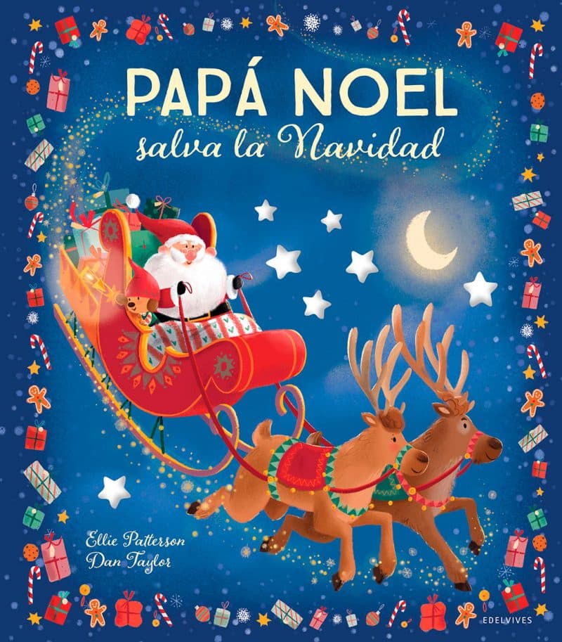 Libros y cuentos ambientados en la Navidad. Portada del libro en la que aparece papá noel montado en su trineo