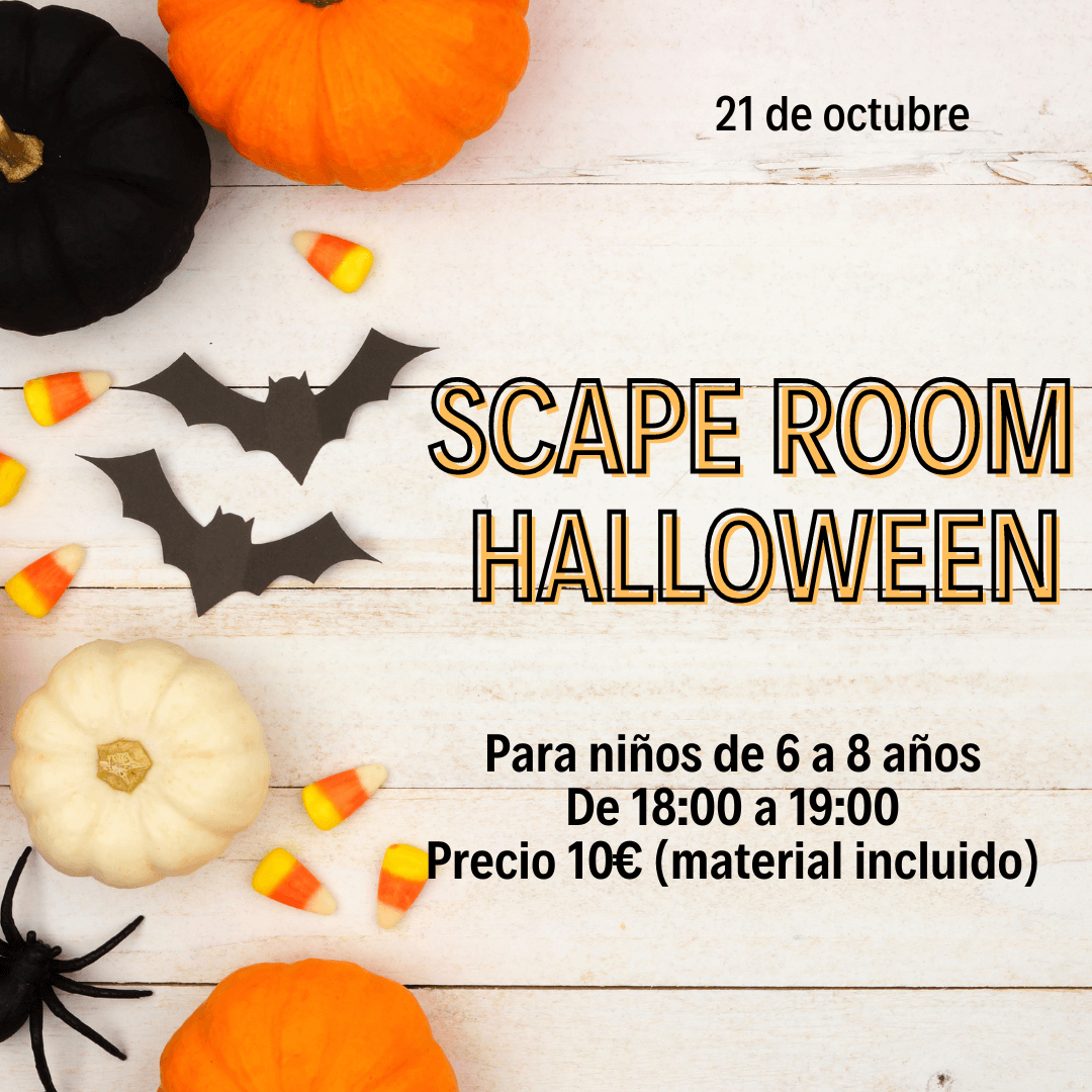 cartel ambientado en Halloween con información del taller