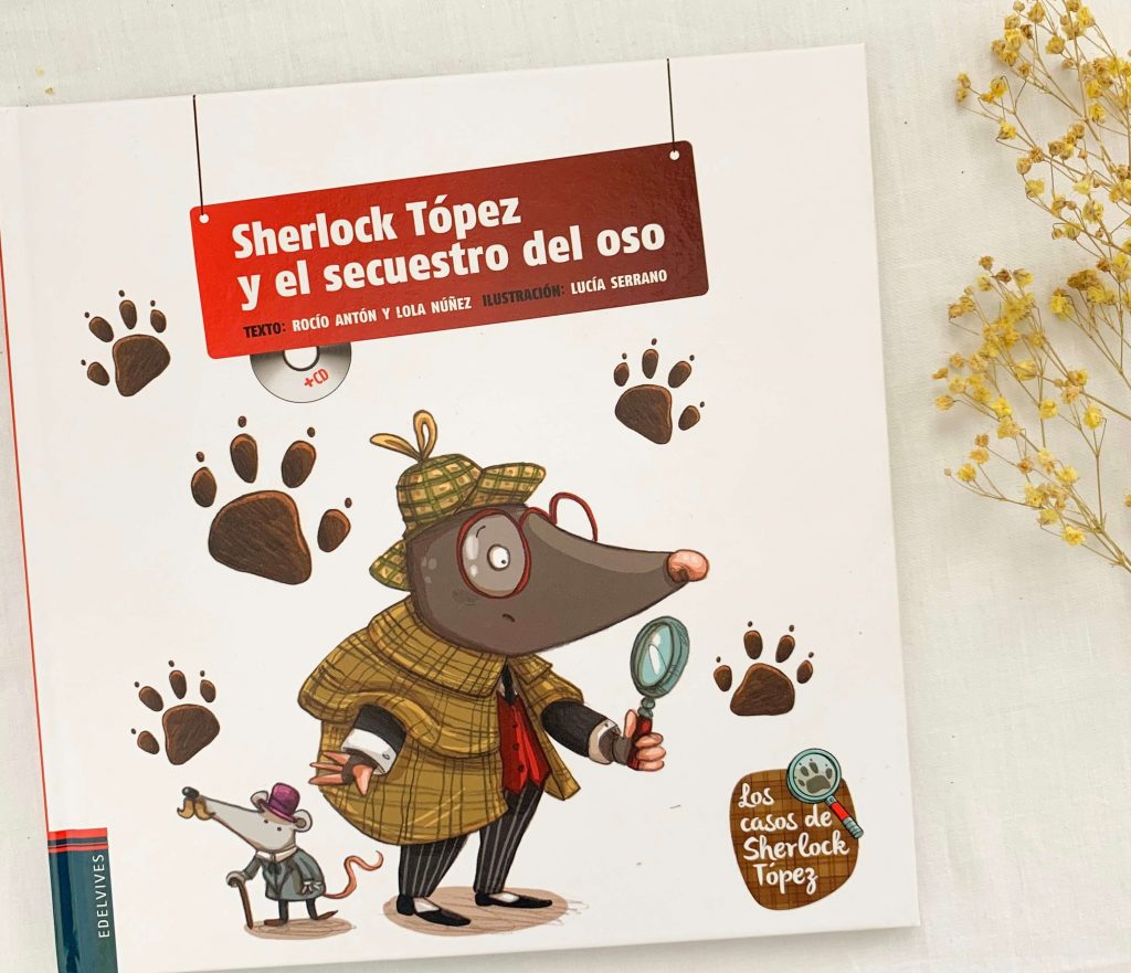 portada del libro en la que aparece el topo sherlock siguiendo unas pisadas