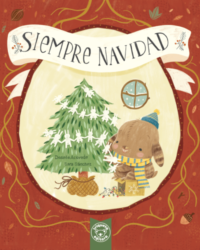 Libros y cuentos ambientados en la Navidad. Portada del cuento en la que el protagonista de la historia aparece junto a un árbol de Navidad