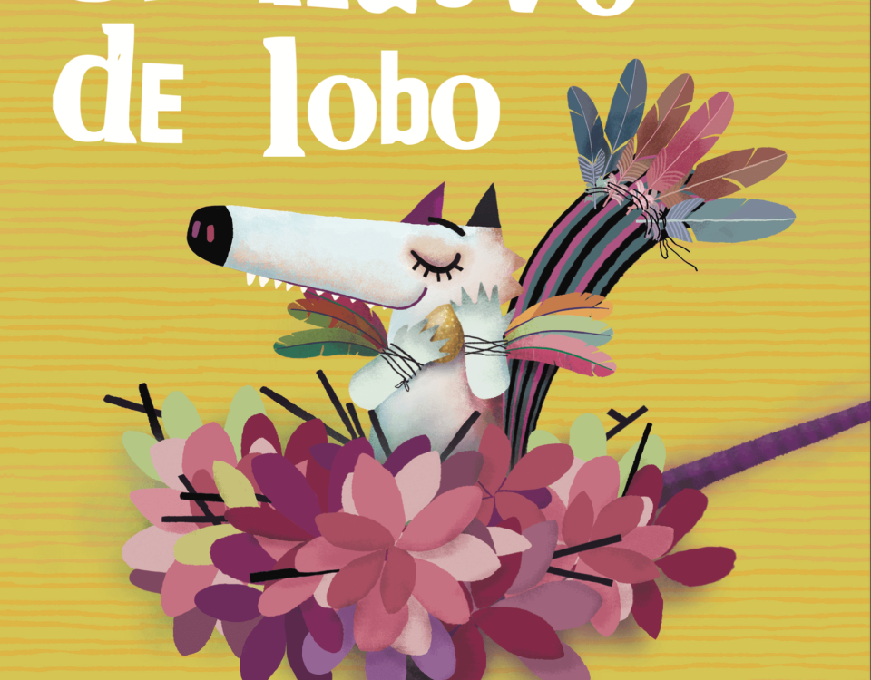 Portada del cuento en la que aparece un lobo en un nido, abrazando un huevo