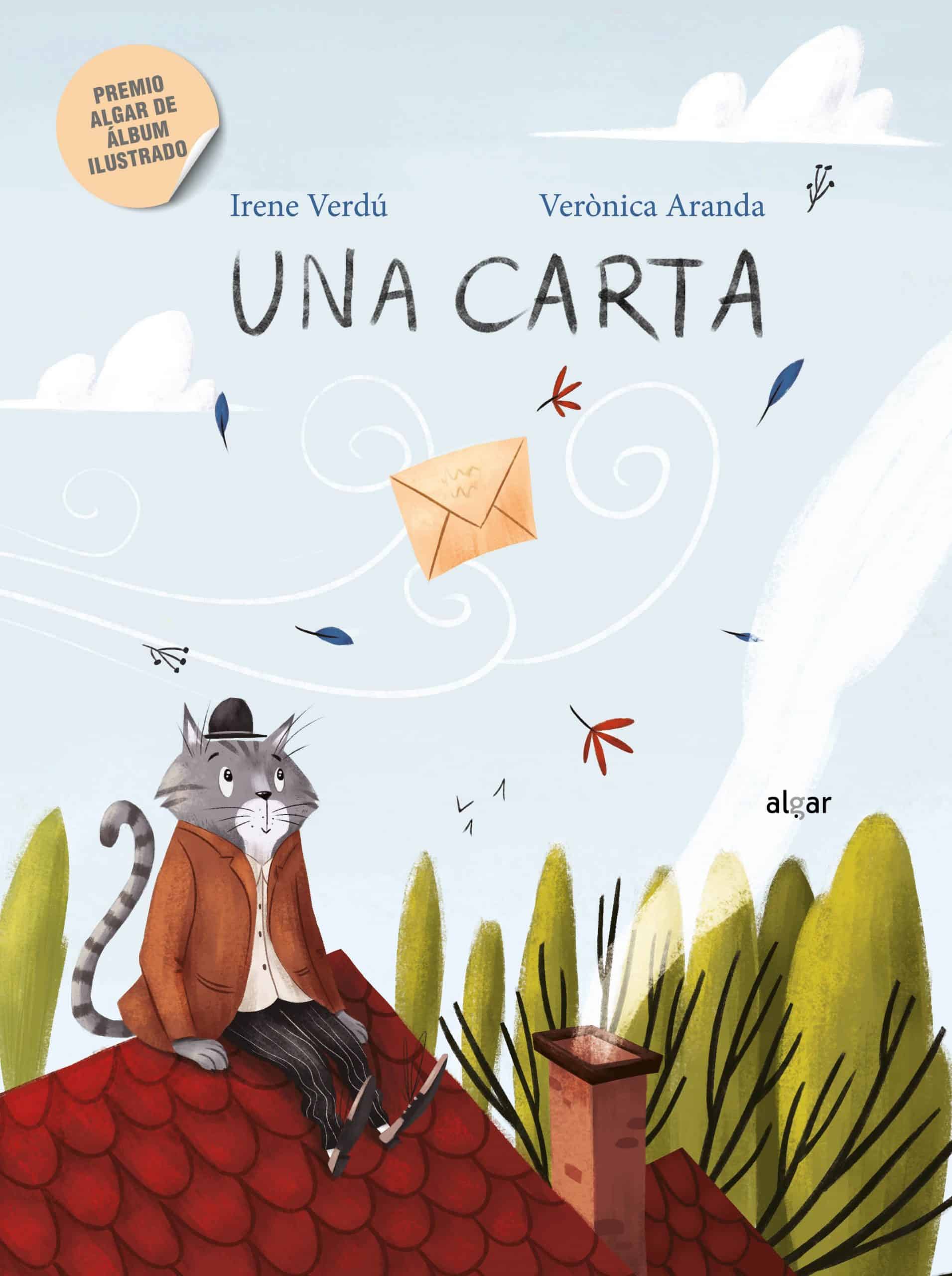 Portada del libro en la que aparece un gato en un tejado y una carta volando