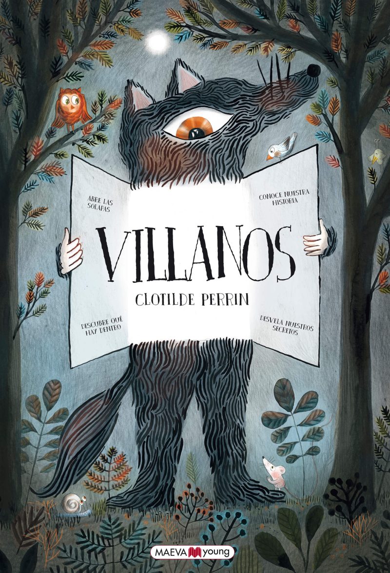 Portada del libro en la que aparece la ilustración de un lobo que abre un libro enseñando el interior